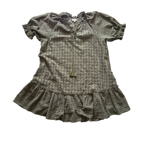 The Odells Thread Eyelet Peasant Mini Dress Women's Small Cottagecore Green - Picture 1 of 6